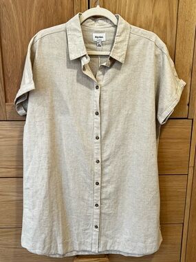 Rhythm Linen Blend Boxy Short Sleeve Shirt Dress Flax Beige Size Small NWT Beach
